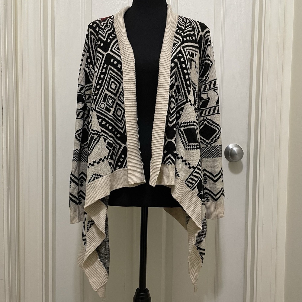 Pink Rose Open Front Knit Cardigan Sweater S Cotton Blend Western Aztec Tribal
